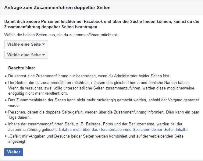 Facebook Seiten zusammenführen