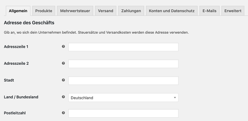 WooCommerce allgemeine Einstellungen