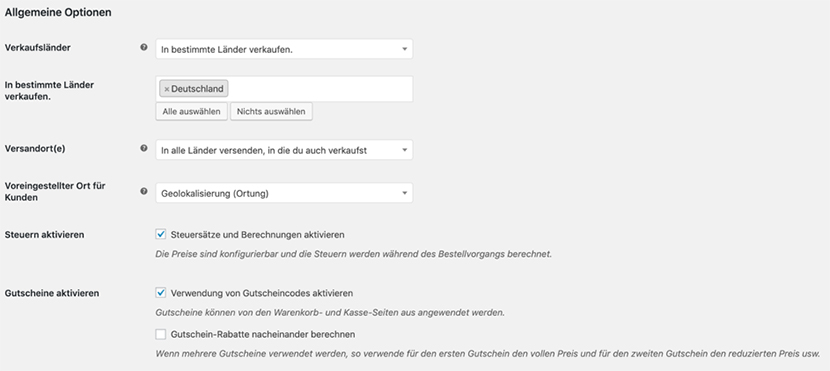WooCommerce allgeine Optionen