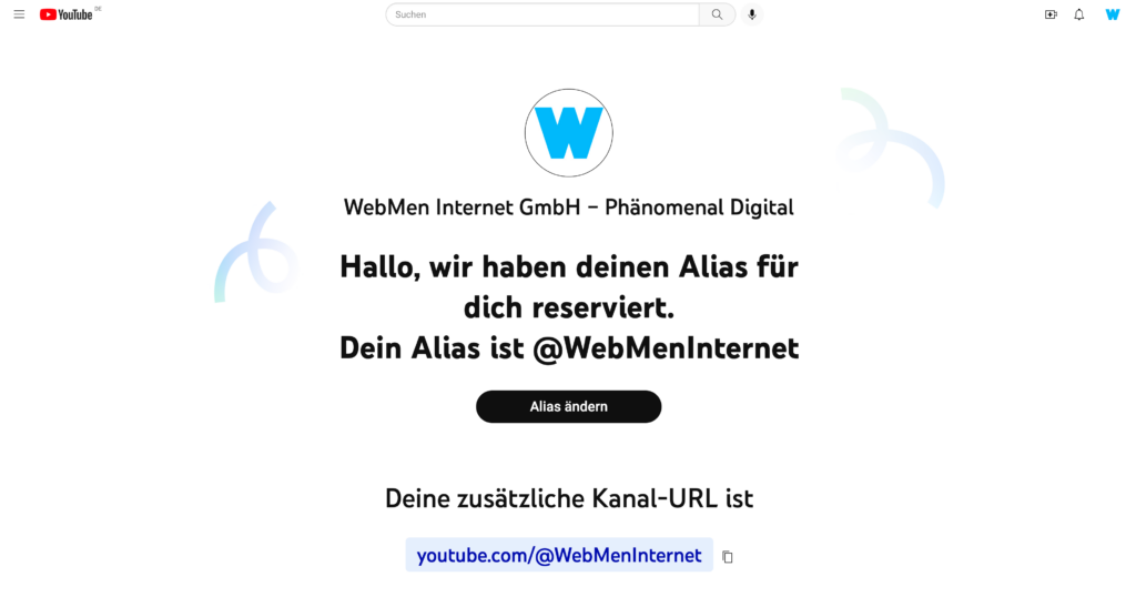 Wenn du nicht aktiv wirst, bekommst du von YouTube einen passenden Alias reserviert. Du kannst ihn aber auch ändern.