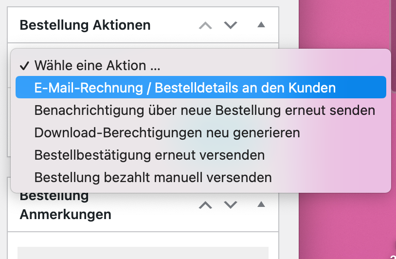 Bestellung Aktion WooCommerce