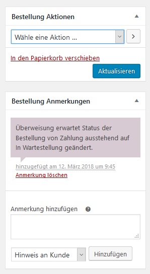 Bestellung Aktion WooCommere