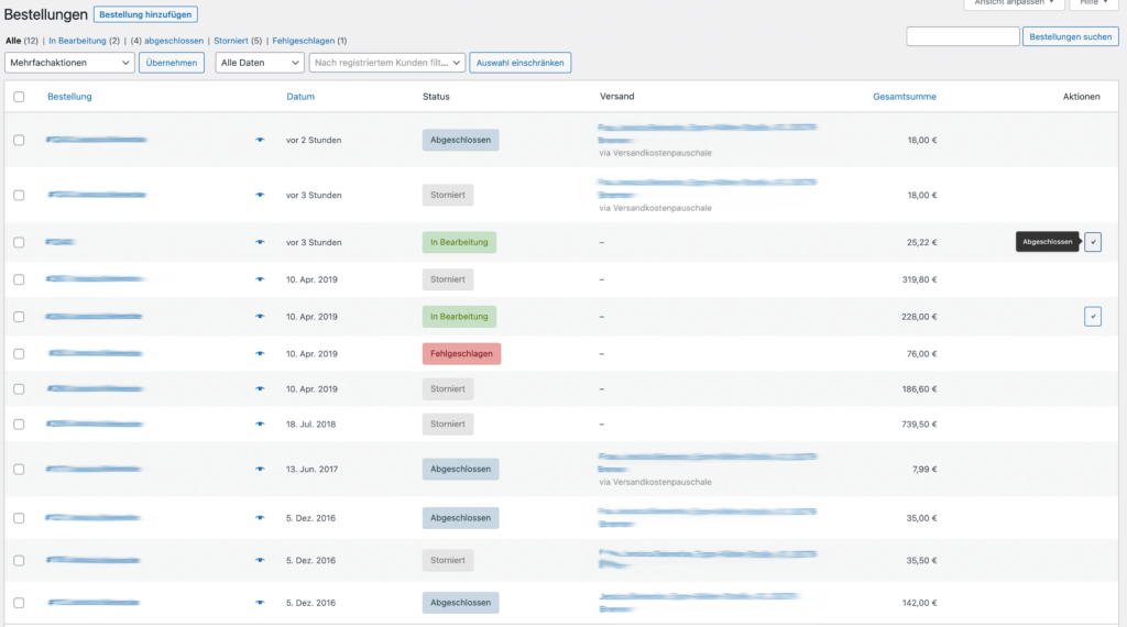 Verwaltung von Bestellungen in WooCommerce